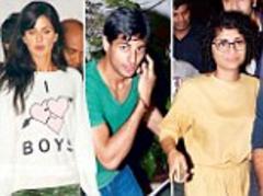 Guess they didn't fancy dressing for dinner! Aamir and Katrina go casual for meal in Mumbai, while Ranbir sports his much-loved hoodie